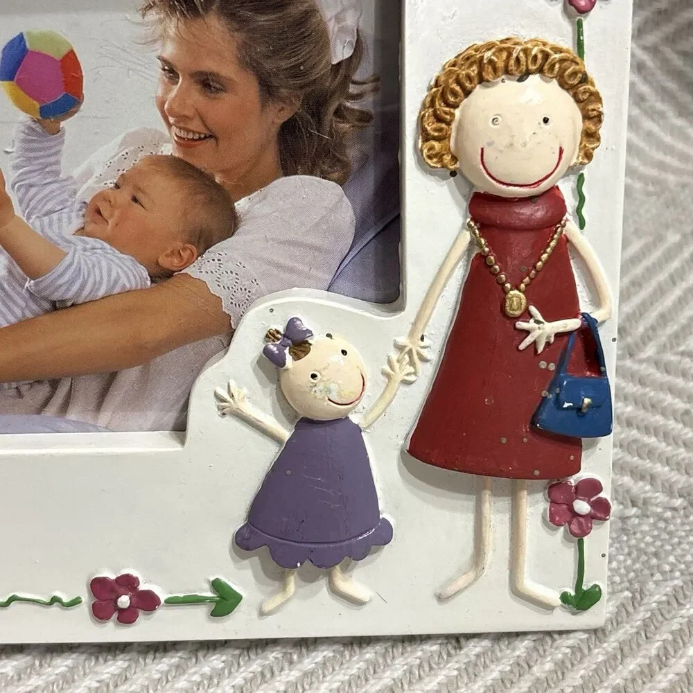 Ceramic “Me And My Mummy” 4x6 Picture Frame Colorful Flowers Birds